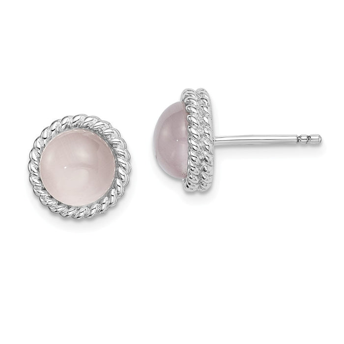 925 Sterling Silver Rhodium-plated Created Pink Cat's Eye Post Earrings,