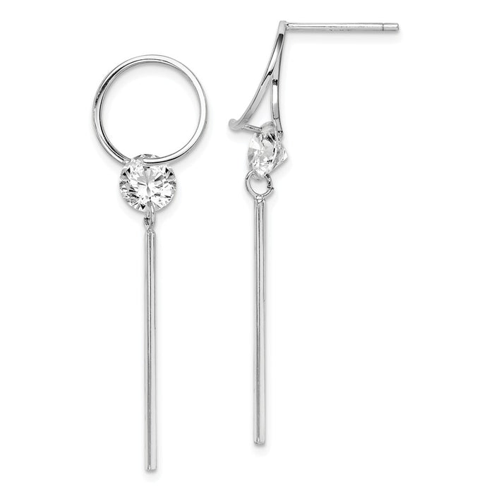 925 Sterling Silver Rhodium-plated Cubic Zirconia ( CZ ) Circle & Bar Post Dangle Earrings,