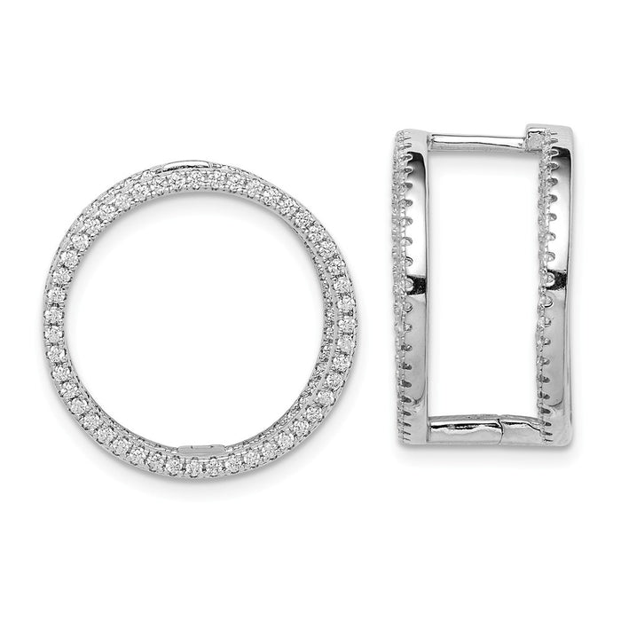 925 Sterling Silver Rhodium-plated Cubic Zirconia ( CZ ) Circle Hinged In & Out Earrings,