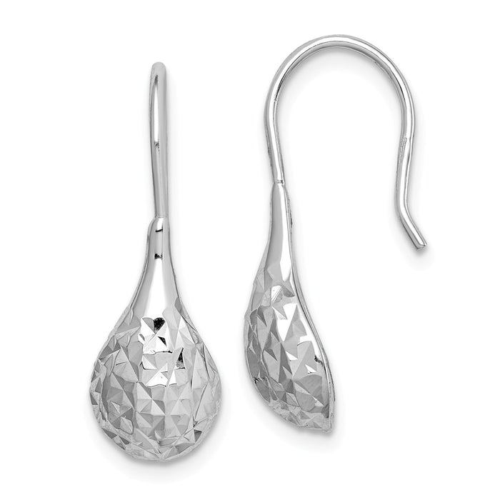 925 Sterling Silver Rhodium-plated Diamond-Cut Teardrop Dangle Earrings,