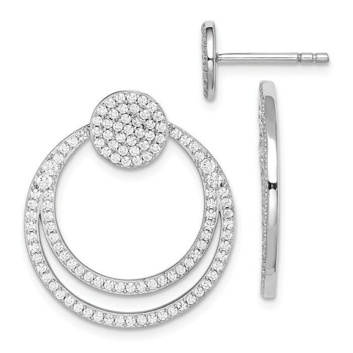 925 Sterling Silver Rhodium-plated Pave Cubic Zirconia ( CZ ) Circle Front & Back Earrings,