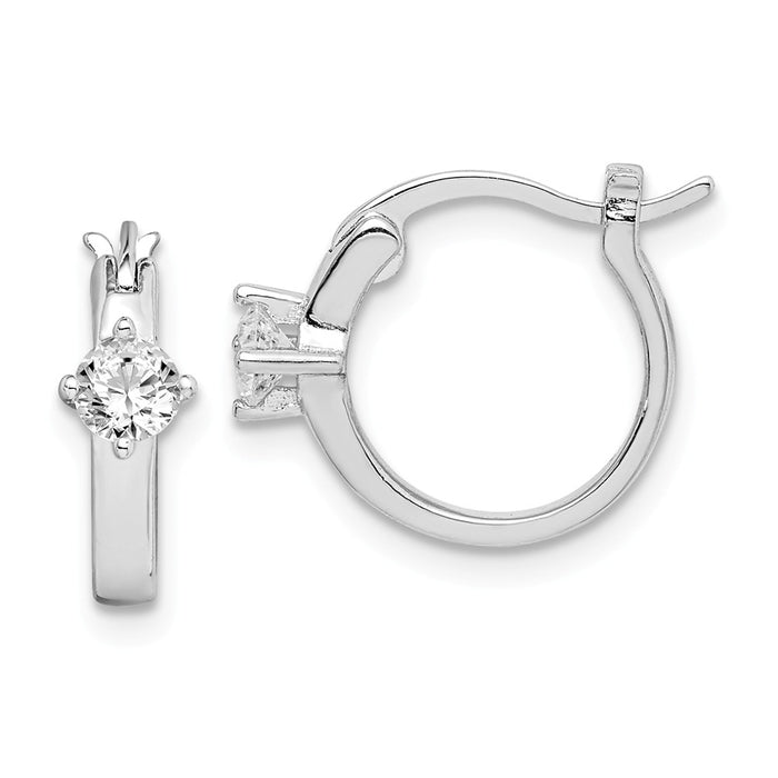 925 Sterling Silver Rhodium-plated R/C White Cubic Zirconia ( CZ ) Solitaire Hoop Earrings,