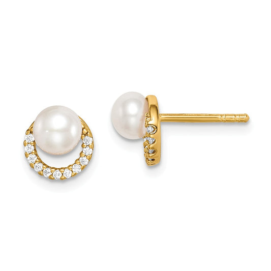 925 Sterling Silver Gold-tone with Freshwater Cultured Pearl & Cubic Zirconia ( CZ ) Earrings,