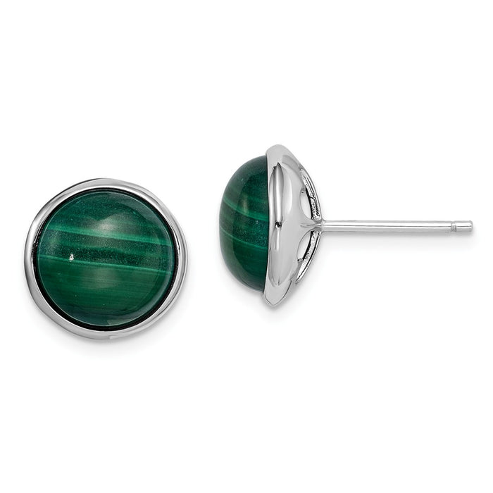 925 Sterling Silver Rhodium-plated 10 Malachite Cabochon Post Earrings,