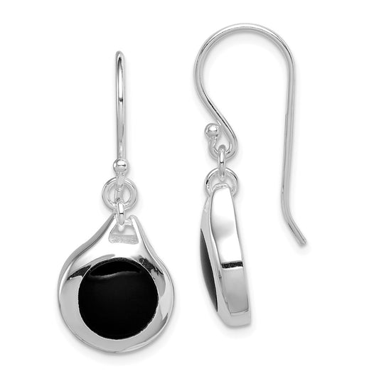 925 Sterling Silver Onyx Disk Earrings, 32mm x 12mm