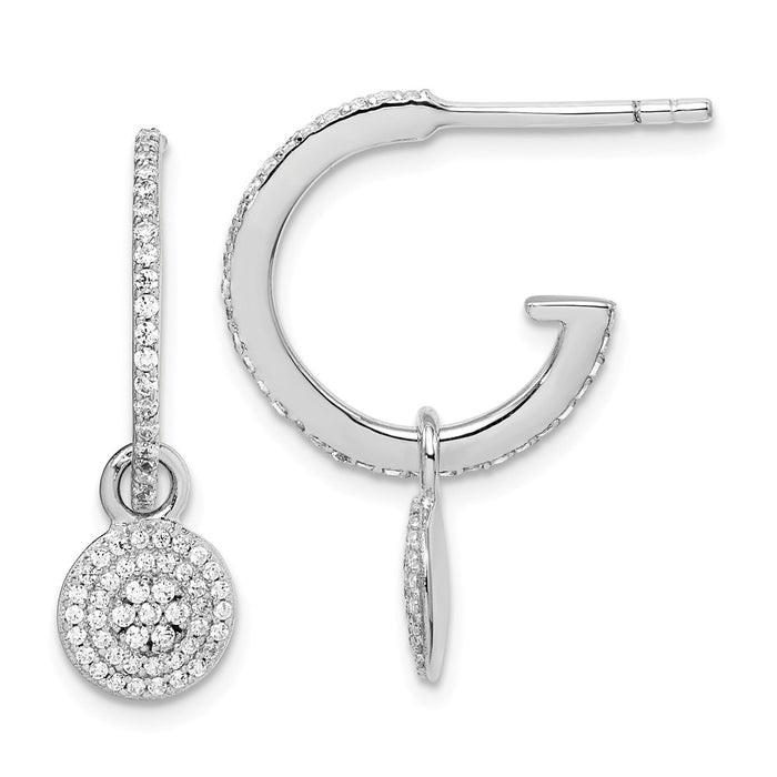 925 Sterling Silver Rhodium-plated Cubic Zirconia ( CZ ) with Removable Dangle J-Hoop Earrings,
