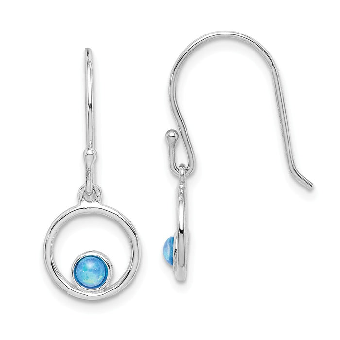 925 Sterling Silver Rhodium-plated Imitation Opal Circle Dangle Earrings,