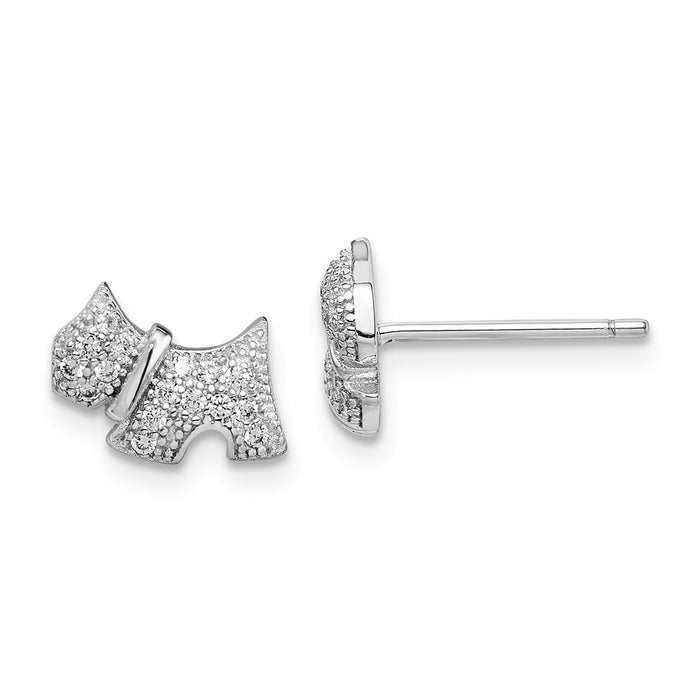 925 Sterling Silver Rhodium-plated Polished Cubic Zirconia ( CZ ) Scottie Dog Post Earrings, 10.02mm x 6.73mm