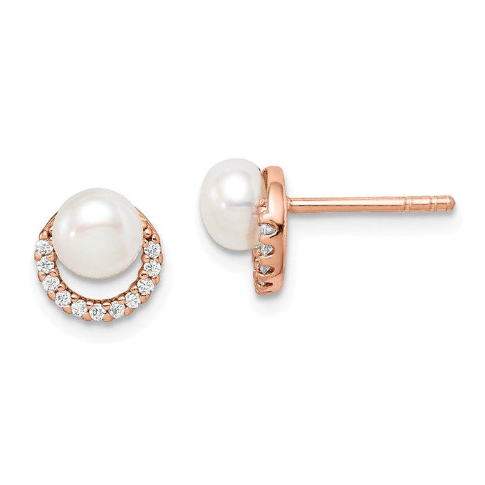 925 Sterling Silver Rose-tone with Freshwater Cultured Pearl & Cubic Zirconia ( CZ ) Earrings,