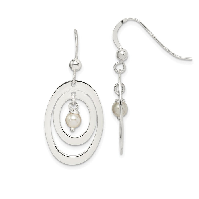 925 Sterling Silver Circle with Swarovski Simulated Pearl Dangle Earrings,