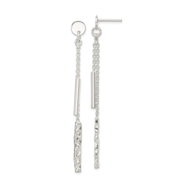 925 Sterling Silver Haered & Polished Bar 2-Strand Post Dangle Earrings,