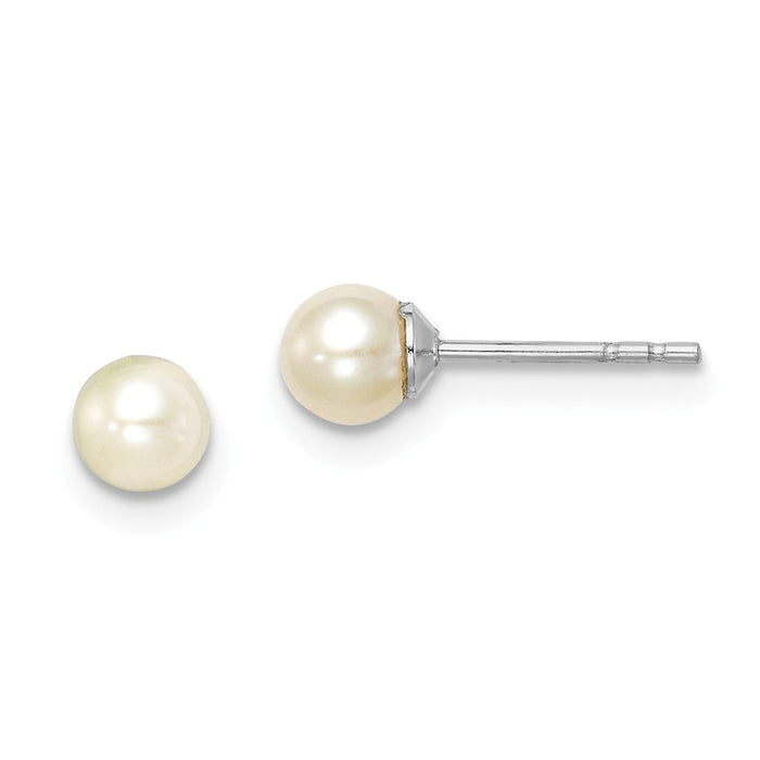 925 Sterling Silver Madi K Rhod-P 4-5 White Round Freshwater Cultured Pearl Stud Earrings, 4.3mm x 4.3mm