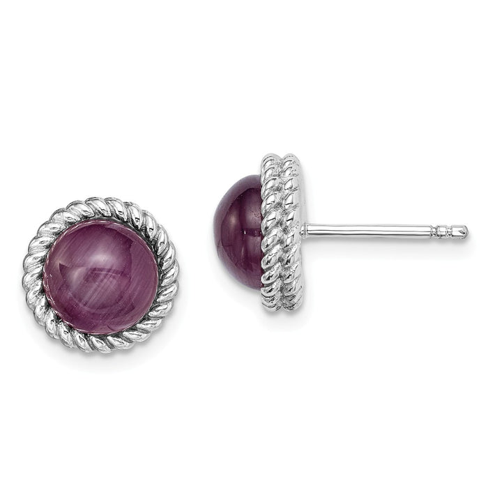 925 Sterling Silver Rhodium-plated Created Purple Cat's Eye Post Earrings,