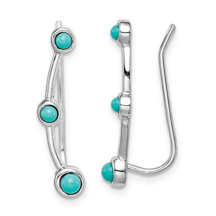 925 Sterling Silver Rhodium-plated Created Turquoise Ear Climber Earrings,