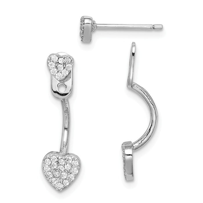 925 Sterling Silver Rhodium-plated Cubic Zirconia ( CZ ) Heart Jackets with Heart Post Earrings,