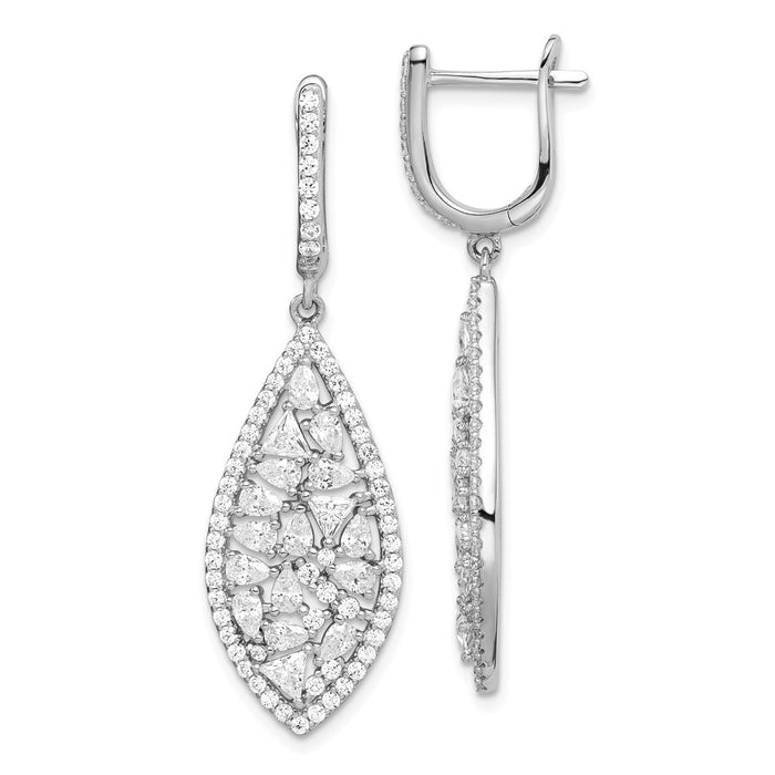 925 Sterling Silver Rhodium-plated Geometric Cubic Zirconia ( CZ ) Leverback Dangle Earrings,