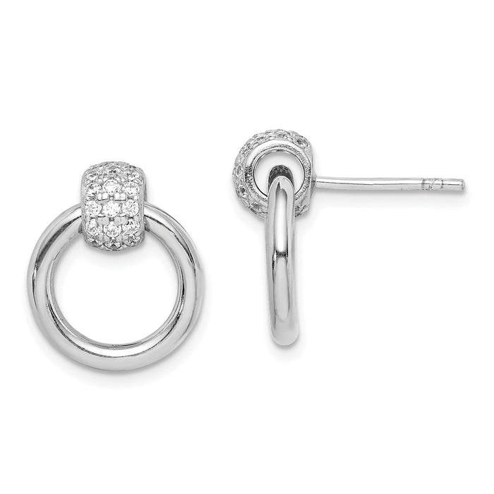 925 Sterling Silver Rhodium-plated Polished Cubic Zirconia ( CZ ) Small Post Dangle Earrings,