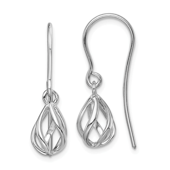 925 Sterling Silver Rhodium-plated Polished Teardrop Cage Dangle Earrings,