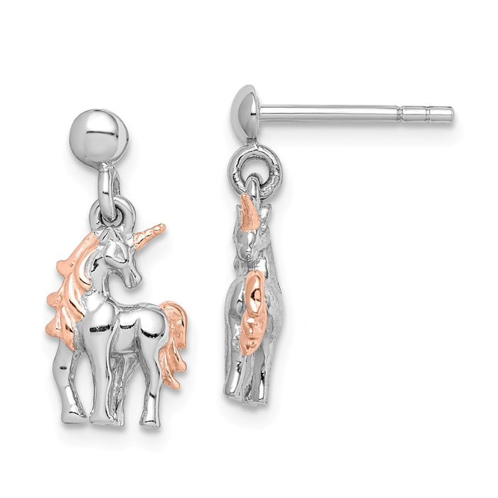 925 Sterling Silver Rhodium-plated Rose Gold-plated Unicorn Post Earrings,