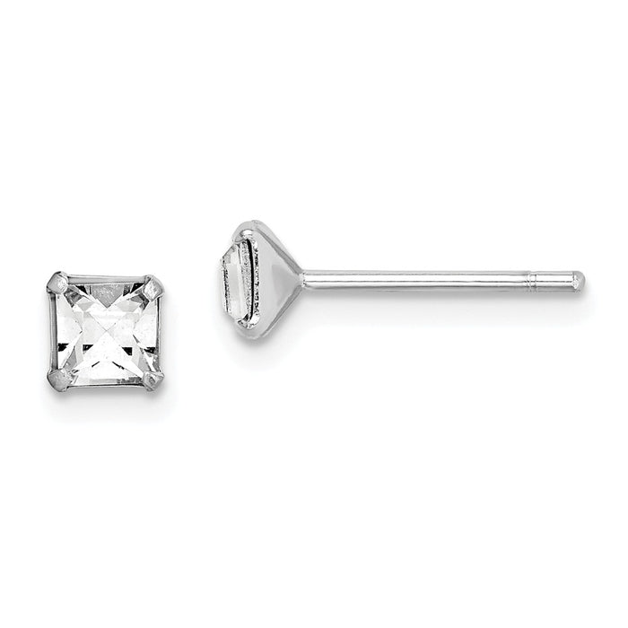 925 Sterling Silver Rhodium-plated Swarovski Crystal Square Post Earrings,