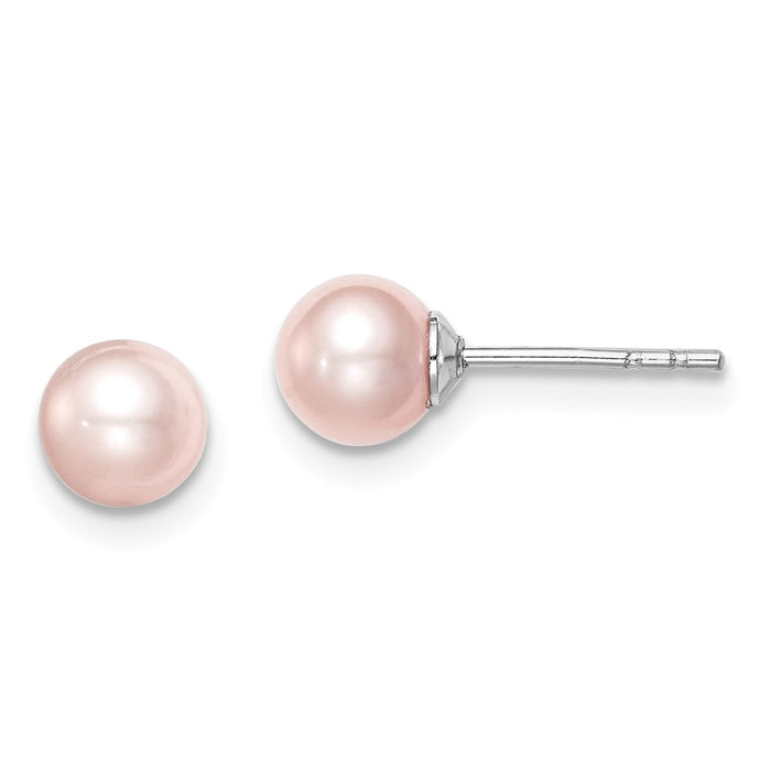 925 Sterling Silver Madi K Rhod-P 5-6mm Pink Round Freshwater Cultured Pearl Stud Earrings, 5.45mm x 5.45mm