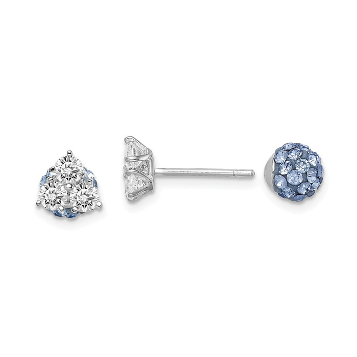 925 Sterling Silver Rhodium-Plated Blue Crystal & Cubic Zirconia ( CZ ) Front & Back Earrings,