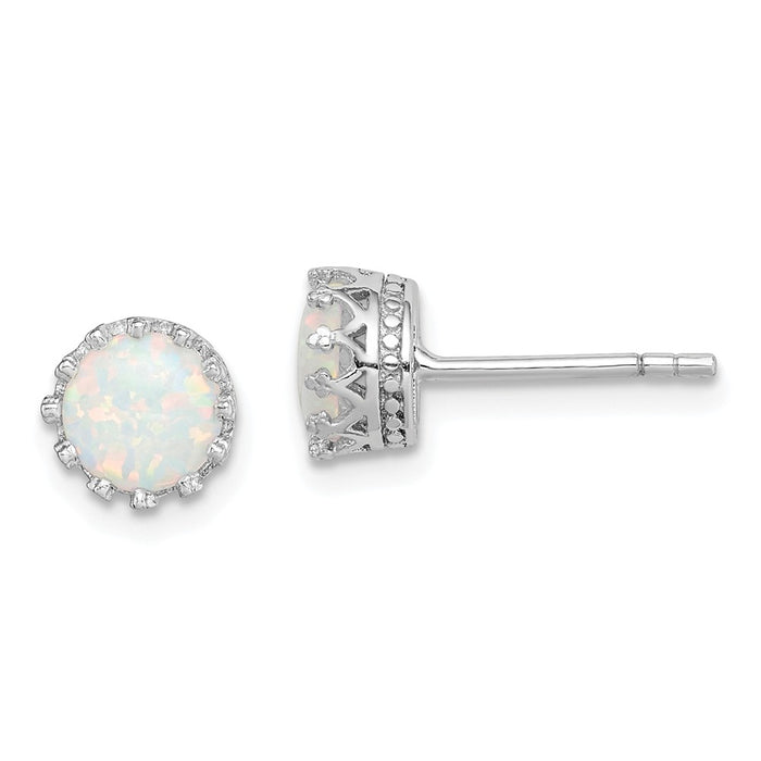 925 Sterling Silver Rhodium-plated 6 Polished Created Opal Post Earrings,
