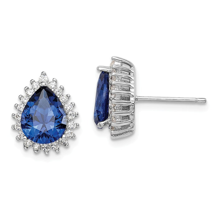 925 Sterling Silver Rhodium-plated Created Spinel & Cubic Zirconia ( CZ ) Pear Post Earrings,