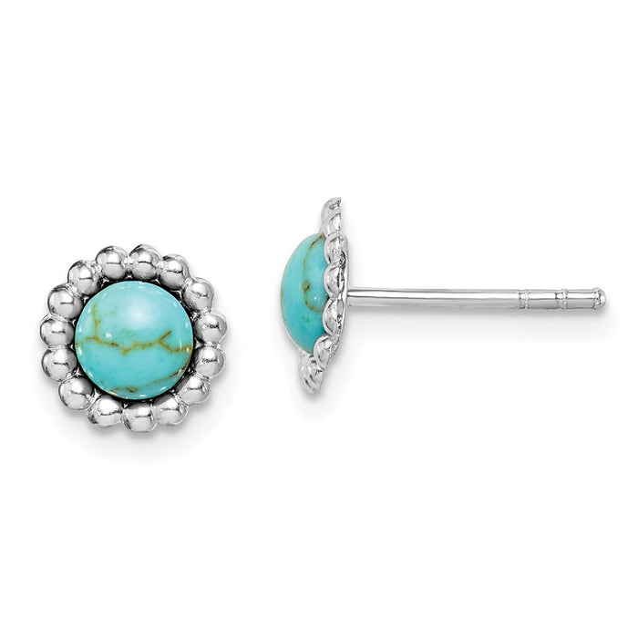 925 Sterling Silver Rhodium-plated Created Turquoise Cluster Post Earrings,