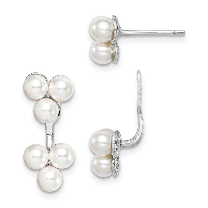 925 Sterling Silver Rhodium-plated Imitation Pearl Jackets & Post Earrings,