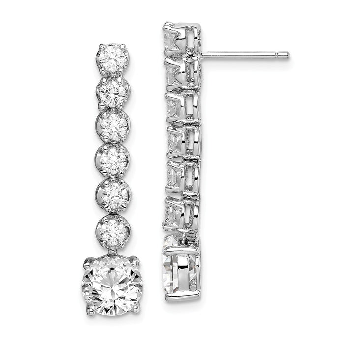 925 Sterling Silver Rhodium-plated White Cubic Zirconia ( CZ ) Round Cut Dangle Post Earrings,