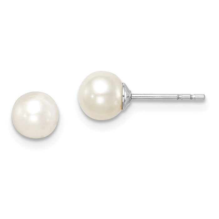 925 Sterling Silver Madi K Rhod-P 5-6mm White Round Freshwater Cultured Pearl Stud Earrings, 5.46mm x 5 to 6mm