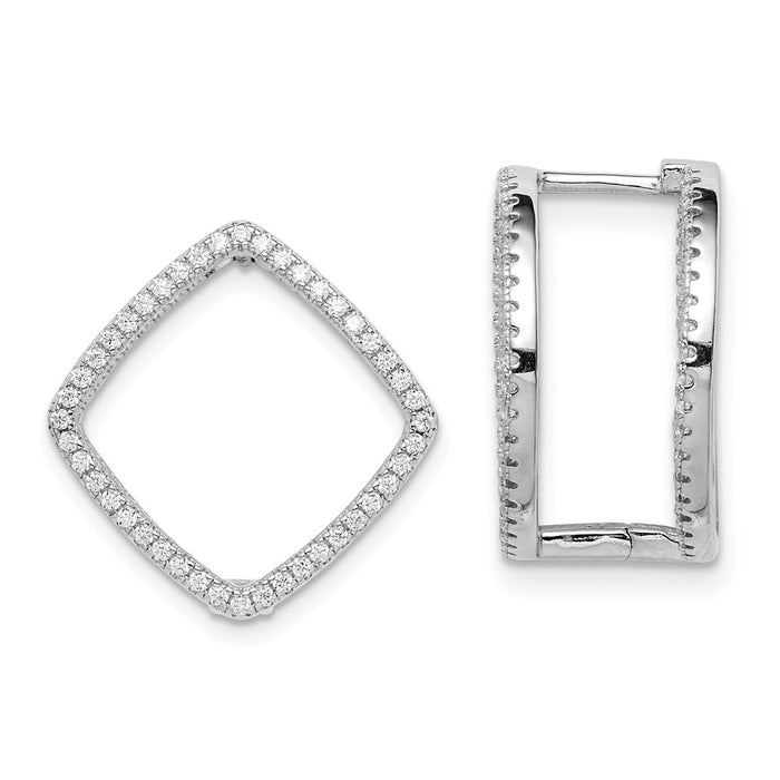 925 Sterling Silver Rhodium-plated Cubic Zirconia ( CZ ) Square Hinged In & Out Earrings,