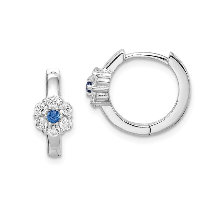 925 Sterling Silver Rhodium-plated Created Spinel & Cubic Zirconia ( CZ ) Flower Hoop Earrings,