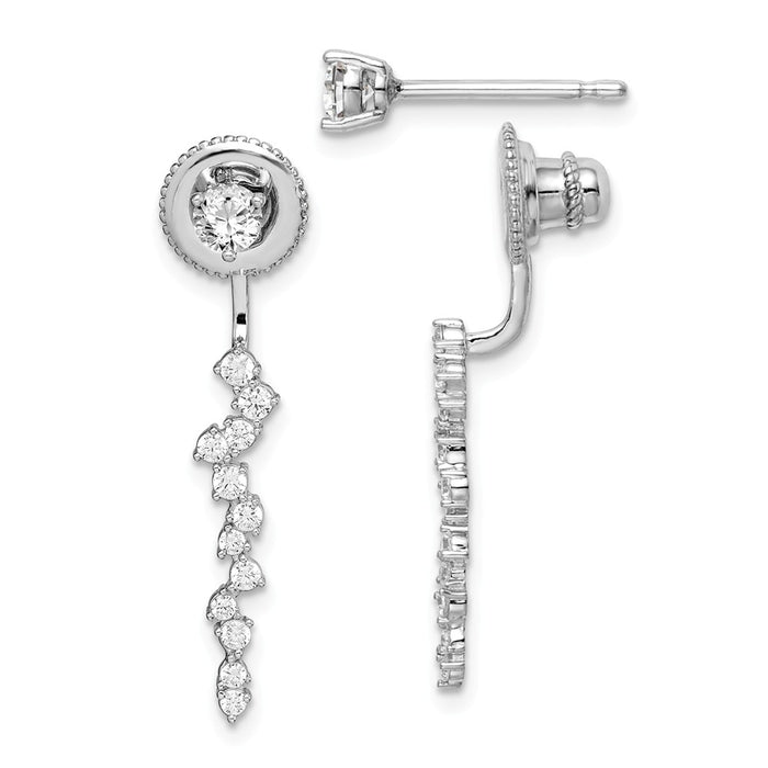 925 Sterling Silver Rhodium-plated Cubic Zirconia ( CZ ) Front and Back Cubic Zirconia ( CZ ) Dangle Post Earrings,