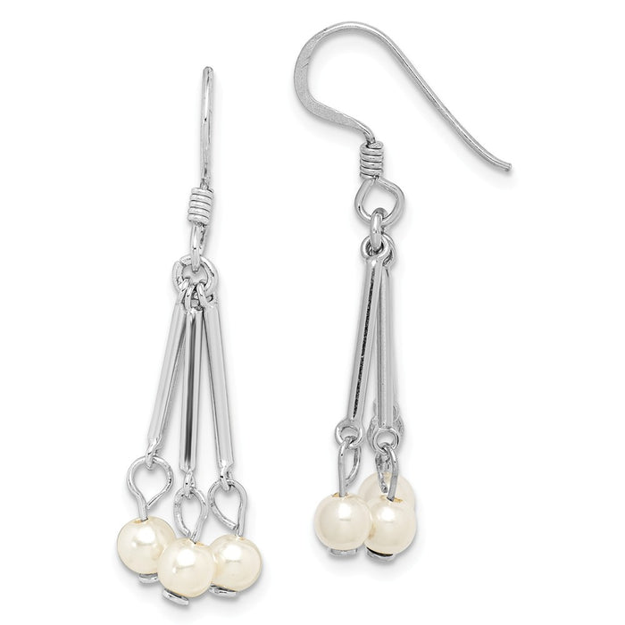 925 Sterling Silver Rhodium-plated Freshwater Cultured Pearl Dangle Earrings,