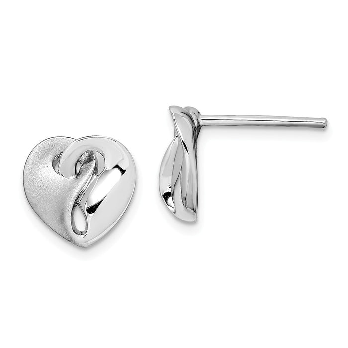 925 Sterling Silver Rhodium-plated Satin/Polished Intertwined Heart Earrings,