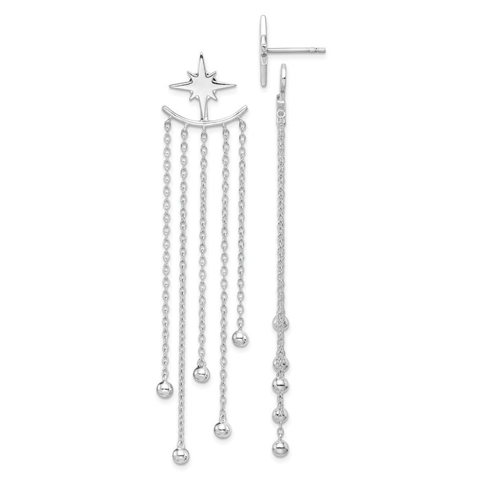 925 Sterling Silver Rhodium-plated Star Posts & Dangle Bead Jackets Earrings,