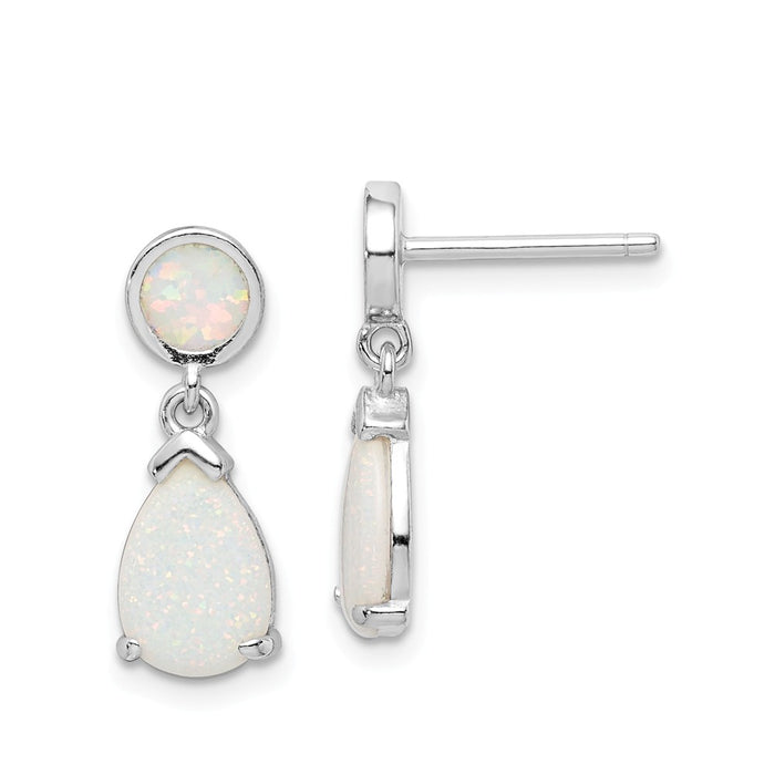 925 Sterling Silver Rhodium-plated Created Opal Teardrop Dangle Post Earrings,