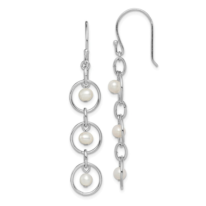 925 Sterling Silver Rhodium-plated Freshwater Cultured Pearl & Circle Dangle Earrings,