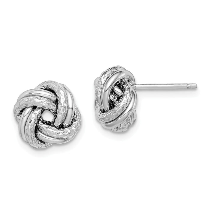 925 Sterling Silver Rhodium-plated Polished & Textured Love Knot Post Earrings,