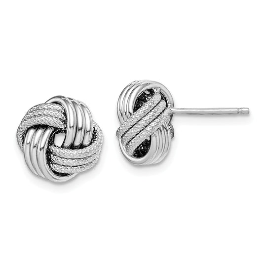 925 Sterling Silver Rhodium-plated Polished & Textured Love Knot Post Earrings,