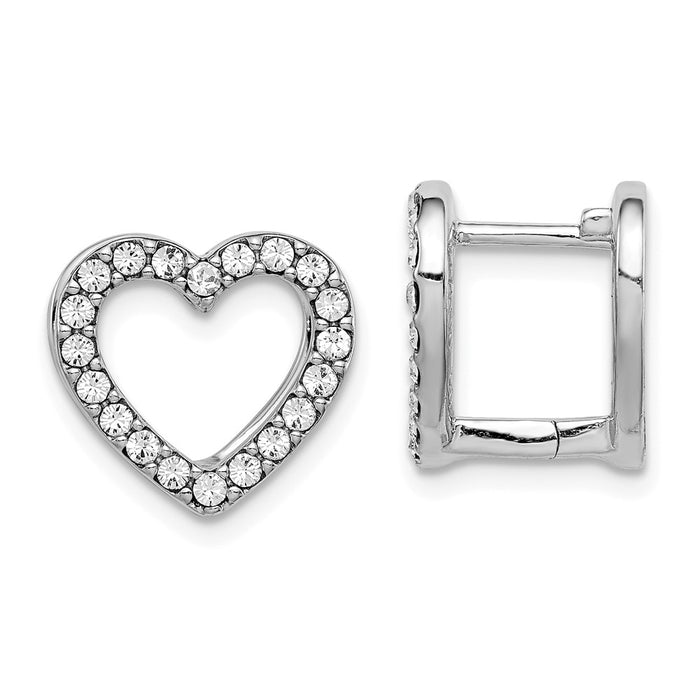 925 Sterling Silver RH-plated Red Enamel Heart Crystal Hinged Reversible Earrings,