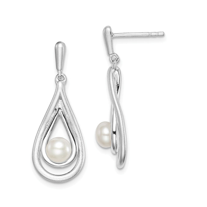 Stella Silver 925 Sterling Silver Rhodium-plated Satin (5-6) Freshwater Cultured Pearl Teardrop Post Dangle,