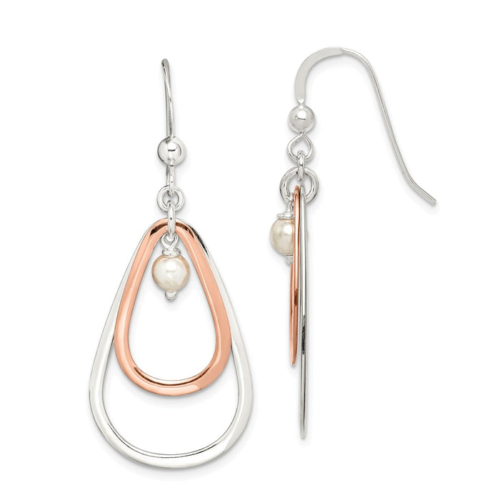 Stella Silver 925 Sterling Silver & Rose Tone & Swarovski Simulated Pearl Dangle Earrings,