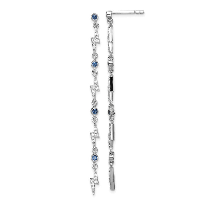 Stella Silver 925 Sterling Silver Rhodium-plated Blue & White Cubic Zirconia ( CZ ) Lightining Bolt Dangle Earrings,
