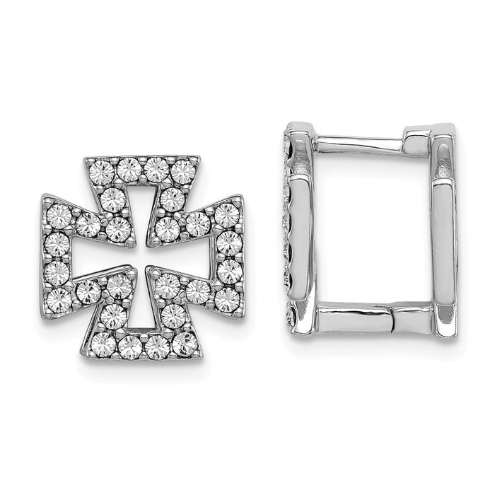 Stella Silver 925 Sterling Silver RH-plated Black Enamel Cross Crystal Hinged Reversible Earrings,