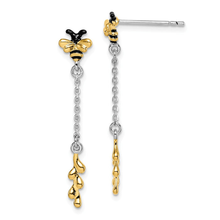 Stella Silver 925 Sterling Silver Rhodium-plated & Gold-tone and Black Enameled Bee Dangle Ea,