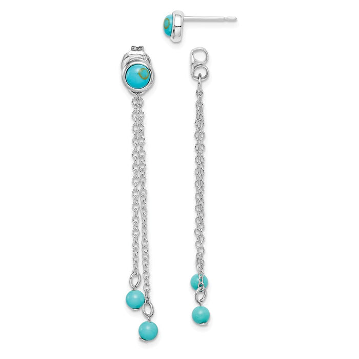 Stella Silver 925 Sterling Silver Rhodium-plated Created Turquoise Chain Drop Front & Back Ea,