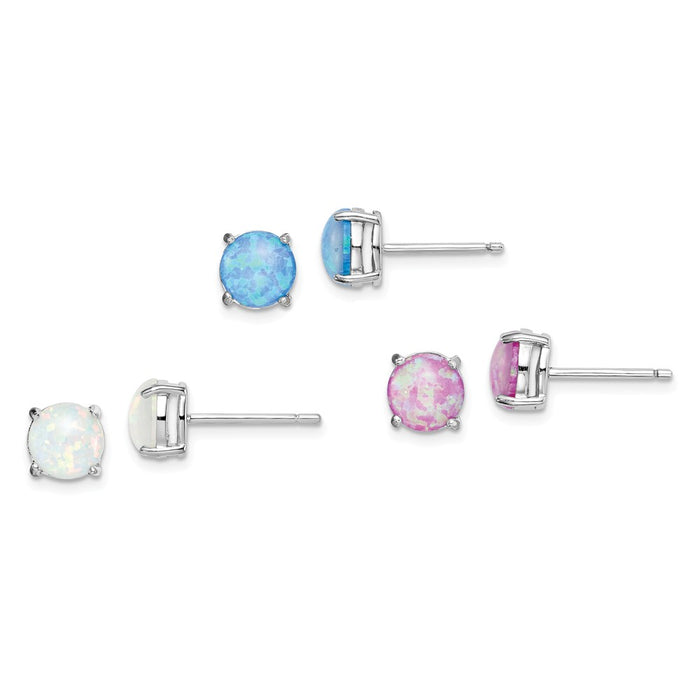 Stella Silver Jewelry Set - 925 Sterling Silver Pink, White, & Blue Created Opal Stud Three Set of Earri